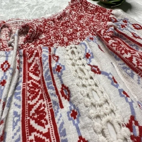 Saylor x Revolve Blossom Off The Shoulder Boho Printed Mini Dress in White Red S - Picture 6 of 15